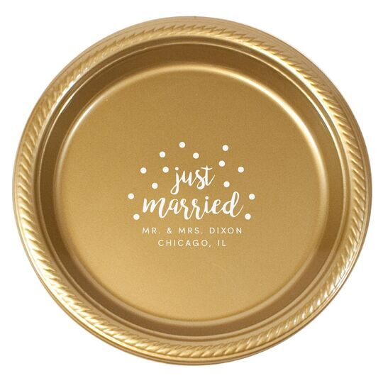Confetti Dots Just Married Plastic Plates